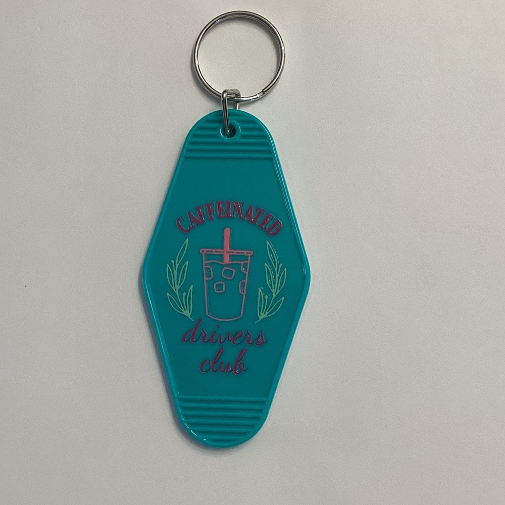 Teal Caffeinated Drivers Club Keychain
